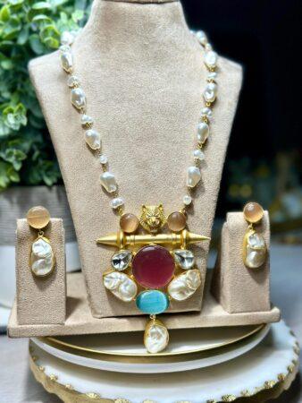 Sabyasachi inspired mala set in emerald multi  color