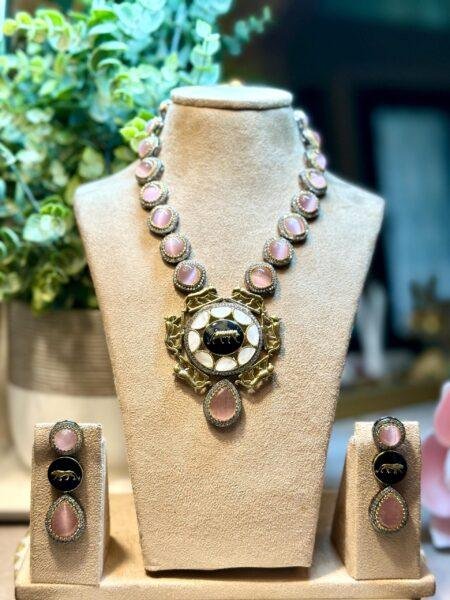 Sabyasachi inspired mala set in emerald multi  color