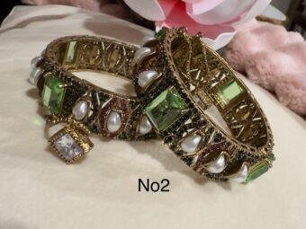 Bollywood Ethnic  openable bangle/kada  set fit 2.4 2.6.Antique Gold finish Mother of pearl Cz stones Designer staatment piece.