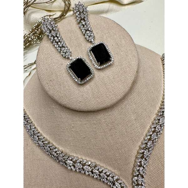 Cubic Zarconia ad set  designer necklace set Bollywood  Hollywood inspired onyx. - Image 2
