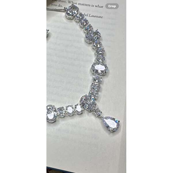 Wedding bridal  solitaire cubic zarconia ad  silver plated finish necklace set - Image 2