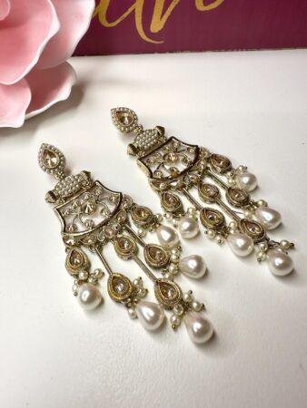 Bollywood Indian Designer Earrings  in pearl champange color