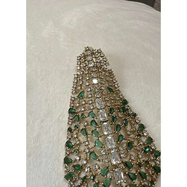 Emerald Luxe Teardrop Earrings - Gold Toned Statement Jewelry - Image 3
