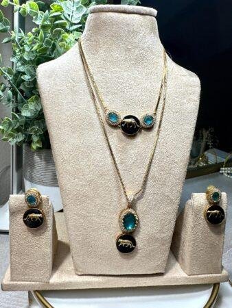Sabyasachi inspired necklace  set in black enamel  and blue color