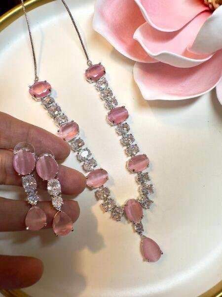 New cubic zarconia ad set with pink stones necklace set