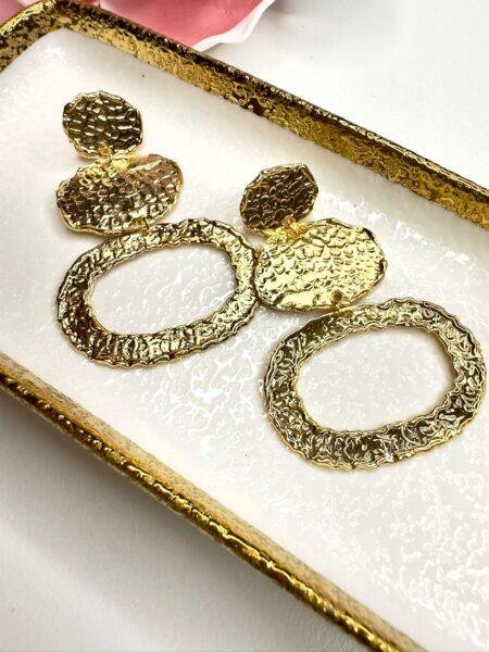 Hammered Gold Circle Earrings - Organic Textured Dangle Earrings - Boho Chic Jewelry