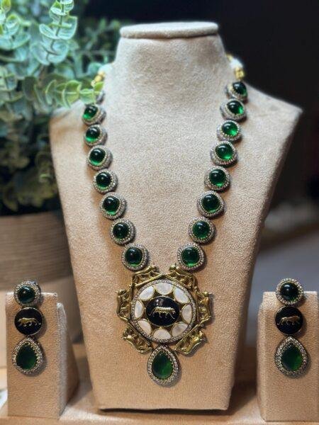 Sabyasachi inspired mala set in emerald multi  color