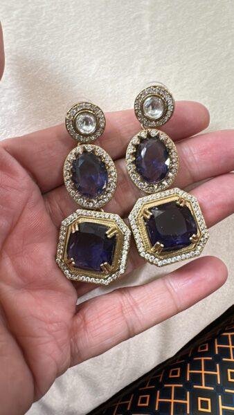 Bollywood Indian Designer Earrings with Amethyst stone,Antique gold finish,Victorian