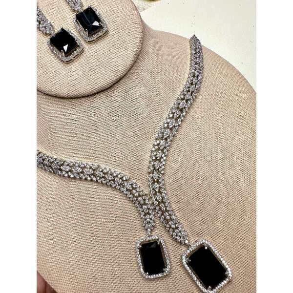 Cubic Zarconia ad set  designer necklace set Bollywood  Hollywood inspired onyx. - Image 3