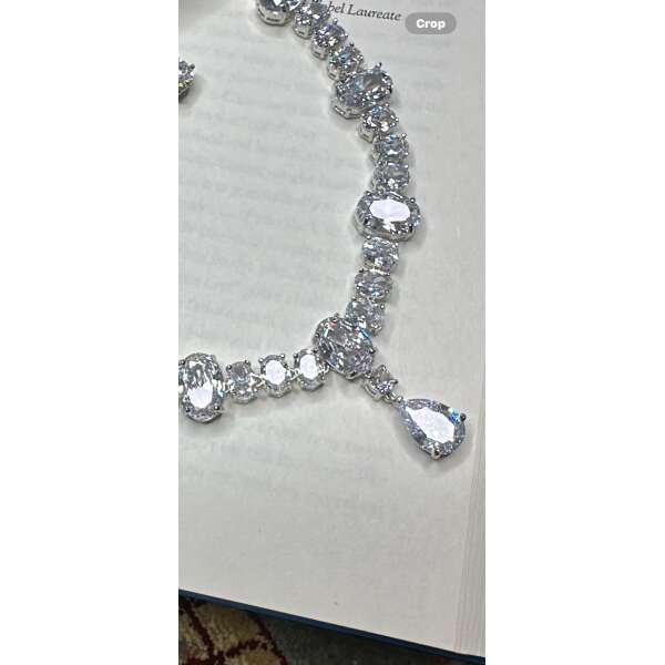 Wedding bridal  solitaire cubic zarconia ad  silver plated finish necklace set - Image 4