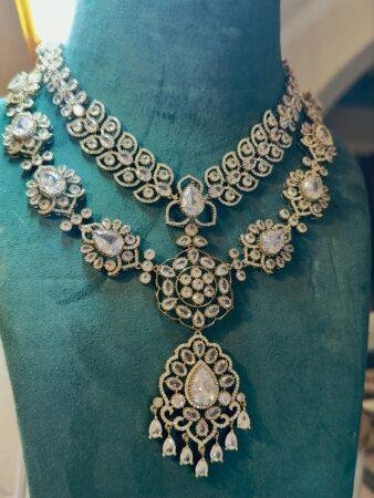 Bollywood ethnic Indian golden  antique finish set double layer style  with ad /kundan stone, designer