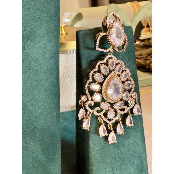 Bollywood ethnic Indian golden  antique finish set double layer style  with ad /kundan stone, designer - Image 3
