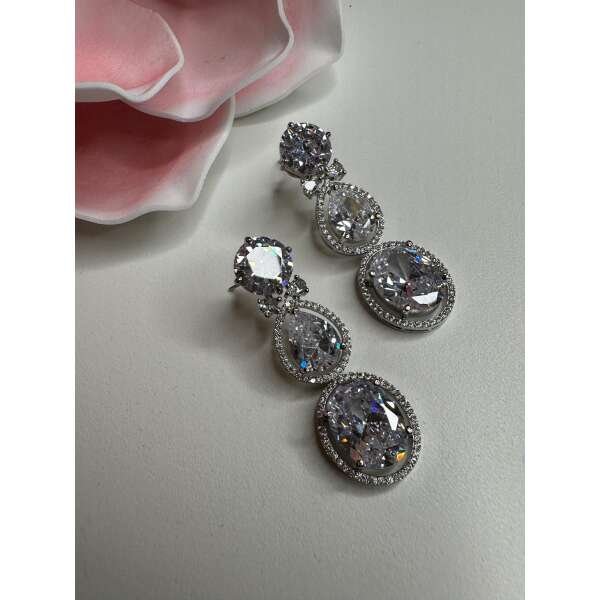 Bollywood Indian Designer Earrings with ad  stone cubic zarconia  silver  plated,Victorian - Image 2