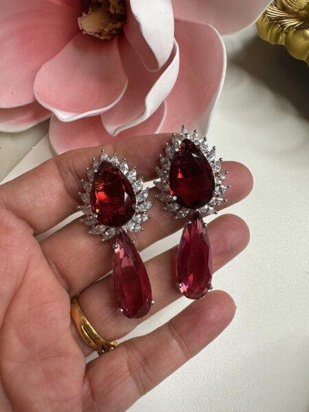 Bollywood Indian Designer Earrings fire Ruby  red stone with ad cubic zarconia  silver  plated,Victorian