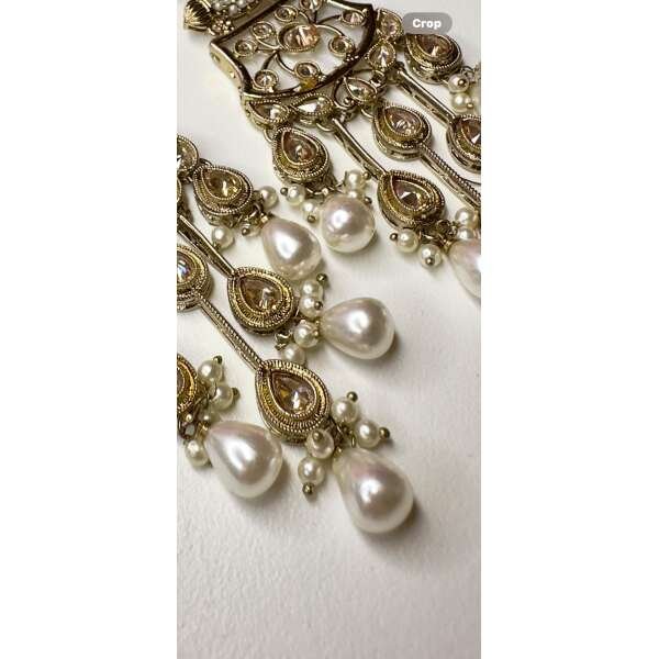 Bollywood Indian Designer Earrings  in pearl champange color - Image 4