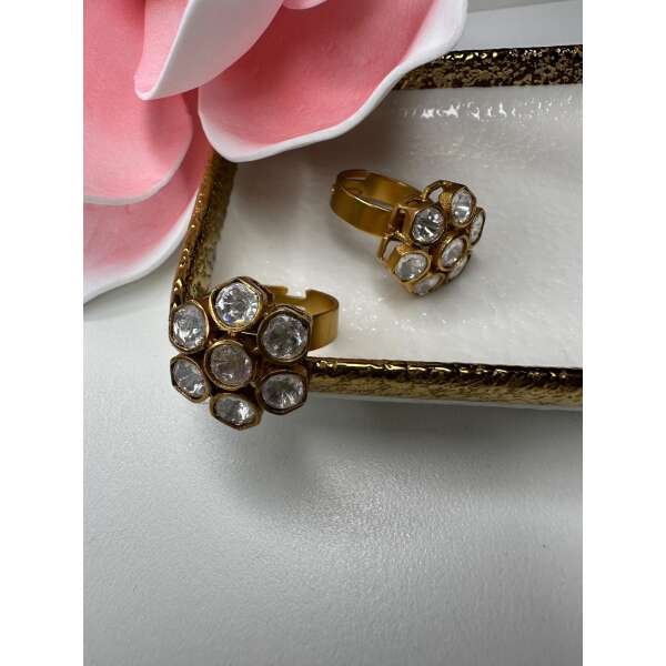 Gold plated Indian mozonite  statement Ring - Image 2