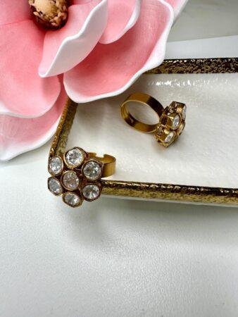 Gold plated Indian mozonite statement Ring