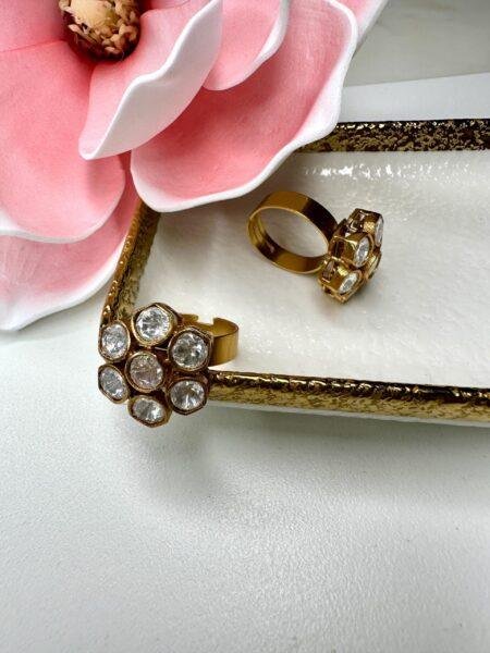 Gold plated Indian mozonite  statement Ring