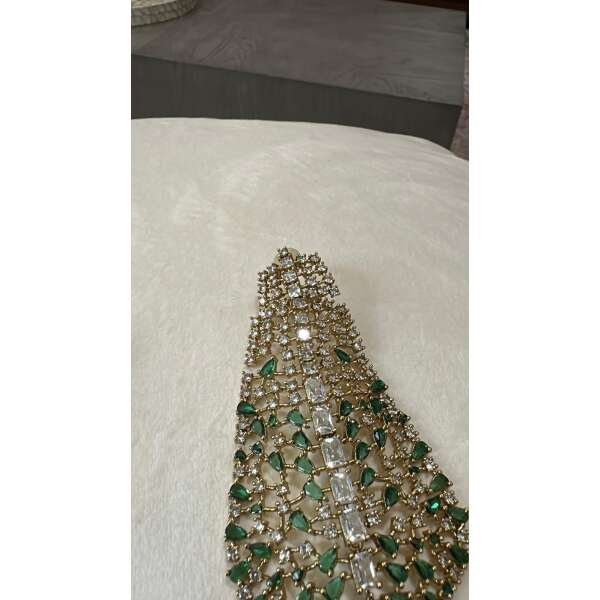 Emerald Luxe Teardrop Earrings - Gold Toned Statement Jewelry - Image 2