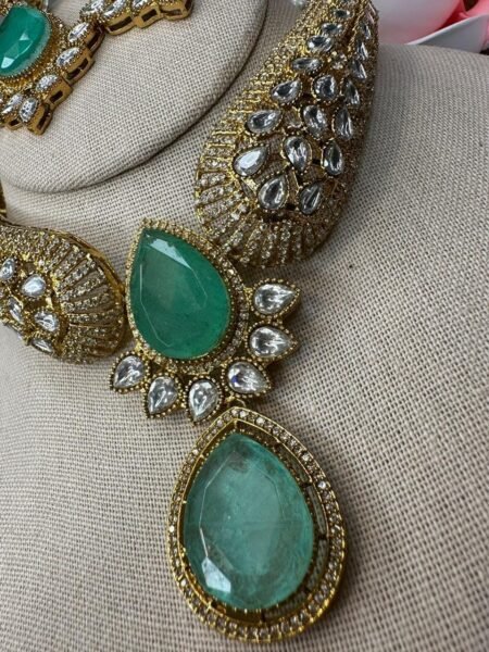 Mint and polki Kundan Necklace Set - Traditional Indian Jewelry - Image 4