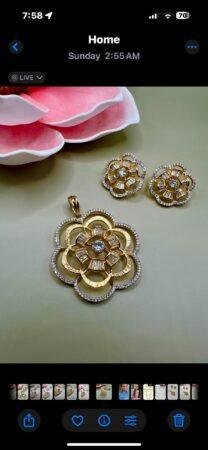 Elegant Gold-Plated Pendant Necklace & Earring Set,Ruby and cubic zarconia