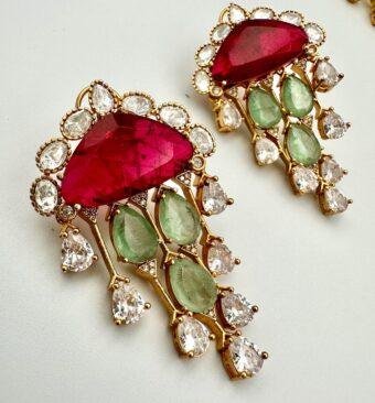 Bollywood Indian Designer high end  Earrings with doublet stone, gold finish,Victorian,Ad stones