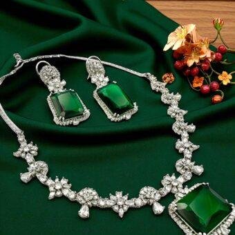 Bollywood  Indian designer American daimond cubic zarconia AD set,green emerald stone