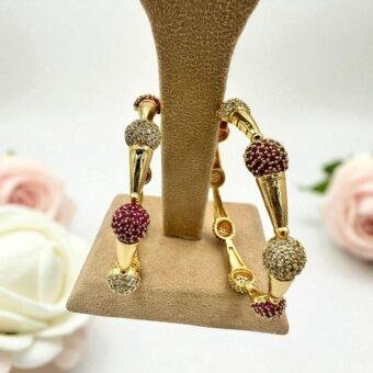 Elegant Gold-Plated Ruby and Diamond Bangles - Perfect for Wedding and Festive Occasions