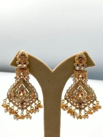 Cz Designer Jhumka Earrings - Gold Plated Kundan Jhumkas with Pearls and Beads - Traditional Indian Earrings for Women