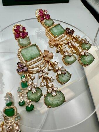 Bollywood Indian Designer high end Earrings with doublet stone,gold finish,Victorian,Ad stones