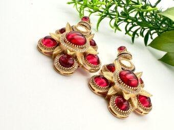 Elegant red  Kundan 3d Flower Earrings - Traditional Indian Jewelry for Women
