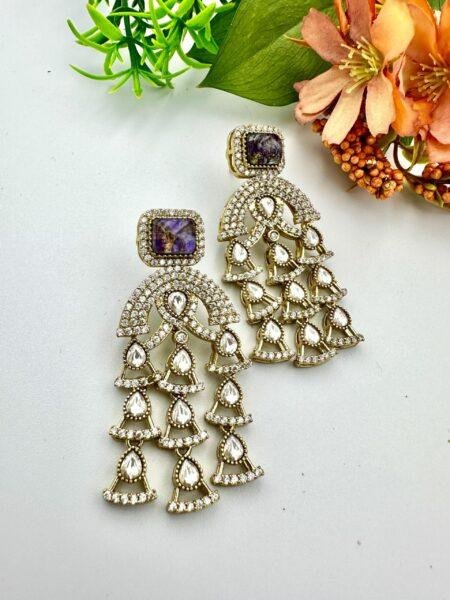 Bollywood Indian Earrings with pearl designer multi amythyst marble stone dangle antique gold finish