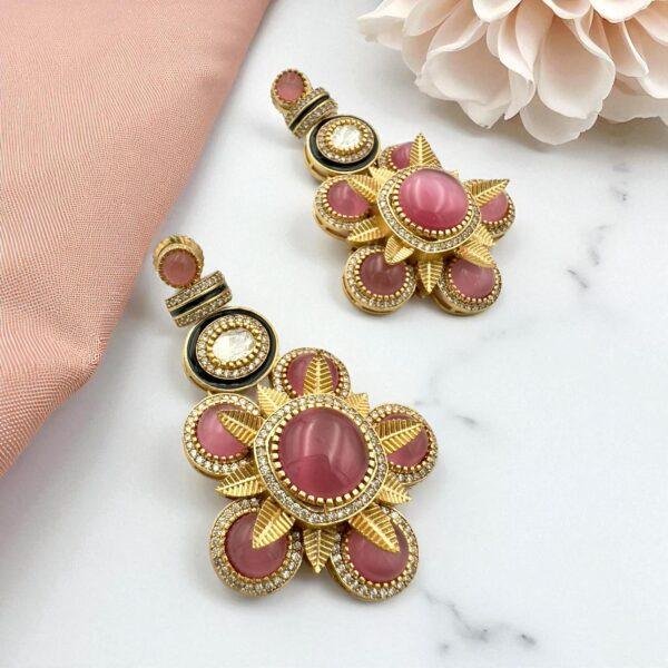 Elegant red  Kundan 3d Flower Earrings - Traditional Indian Jewelry for Women - Image 2