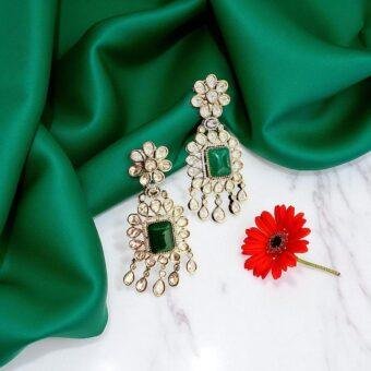 Bollywood doublet monzonite   Indian Designer statement large Earrings , gold finish,Victorian,Ad stones