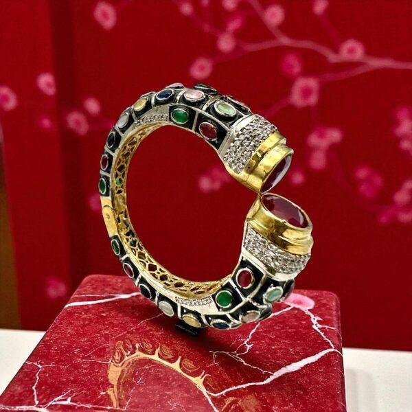 Bollywood nayab collection Ruby  gold and semi precious multi colored stones openable fusion Indian   kada bangle