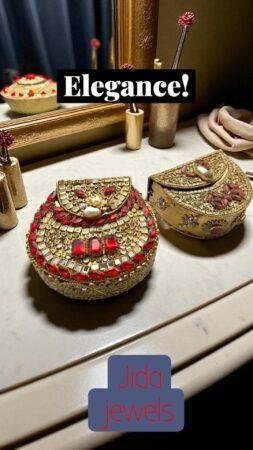 Hand made Gold Kundan metal Bag with multi Stone Embellishments - Perfect for Weddings and Formal Events