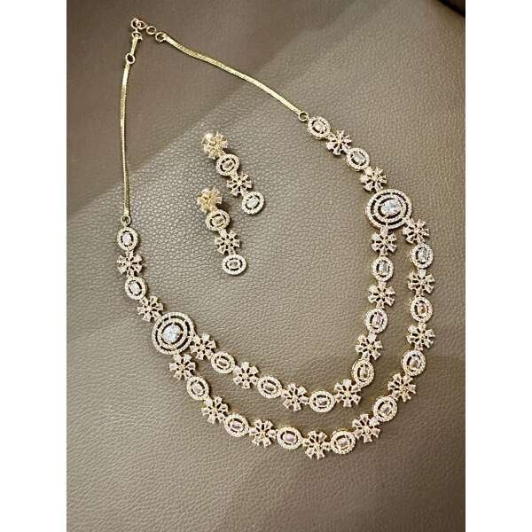 Bollywood ethnic double layer  Indian American daimond ad set gold plated . - Image 3