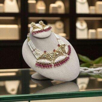 Kundan Set Gold Plated with Meena Work Fig Pink / Anar Color