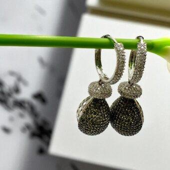 Earrings Micro Ad Settings Designer Earring - Sparkling Silver Hoops with Black Diamond Drops