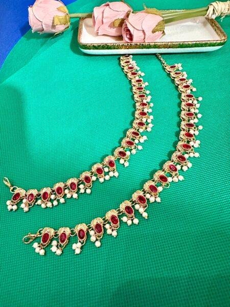 Payal / Anklet Gold Finish with Pearls & Clear Stones - Image 7