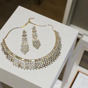 Designer Gold Plated Cubic Zirconia Necklace & Earrings Set