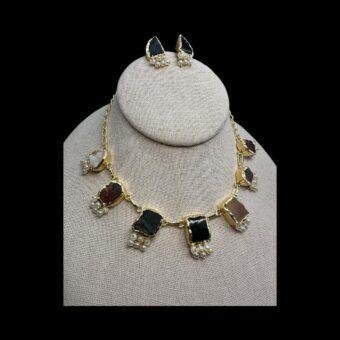 Turkish Necklace and Studs Set - Semi-Precious Stones with Pearls
