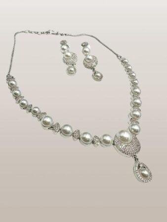 Micro CZ Stone Setting Necklace Set with Earrings - Elegant Pearl & CZ Jewelry