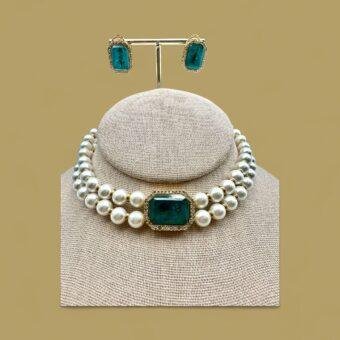 Clearance Choker in Emerald Green Stone with Pearls