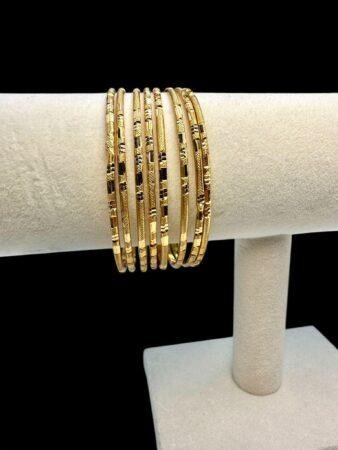 Elegant Gold Bangles Set | 6 Textured Bangles | Jewelry for Women