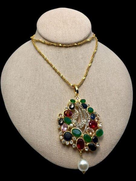 Vibrant Multicolor Gemstone Peacock Pendant Necklace with Pearl Drop