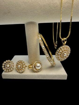 Mother of Pearl & Turquoise Jewelry Set - Gold Plated Elegance