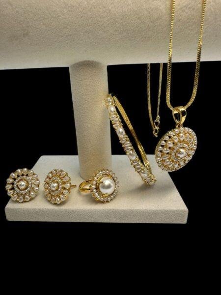 Mother of Pearl & Turquoise Jewelry Set - Gold Plated Elegance