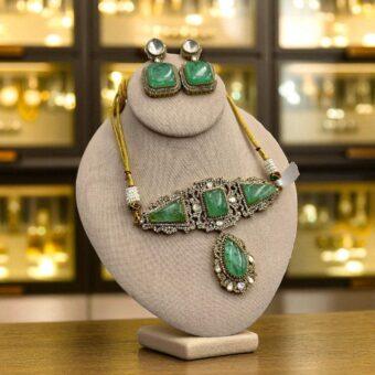 Premium Mint Choker Set with Doublet Stone and AD Stones