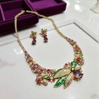 Luxury Designer Necklace Sets AD Stones Sapphire Multi -  Perfect for Weddings and Parties